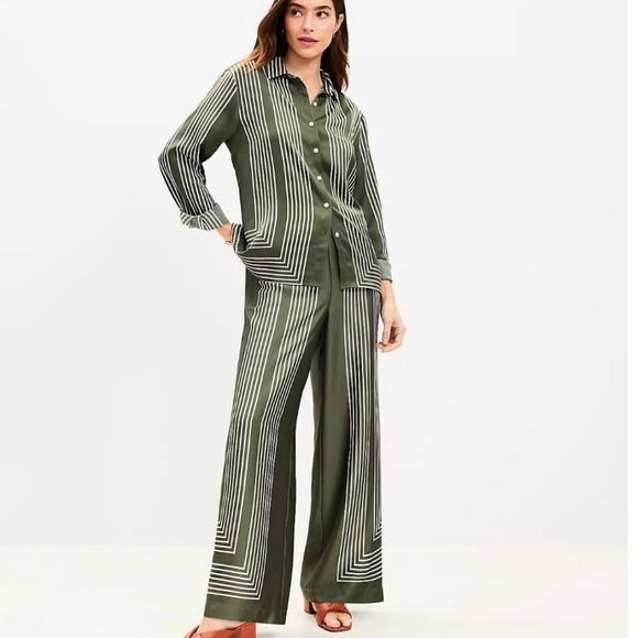 LOFT Tops - LOFT Button Down Shirt Green with White Stipes Size XL (Pants Sold Seperately)